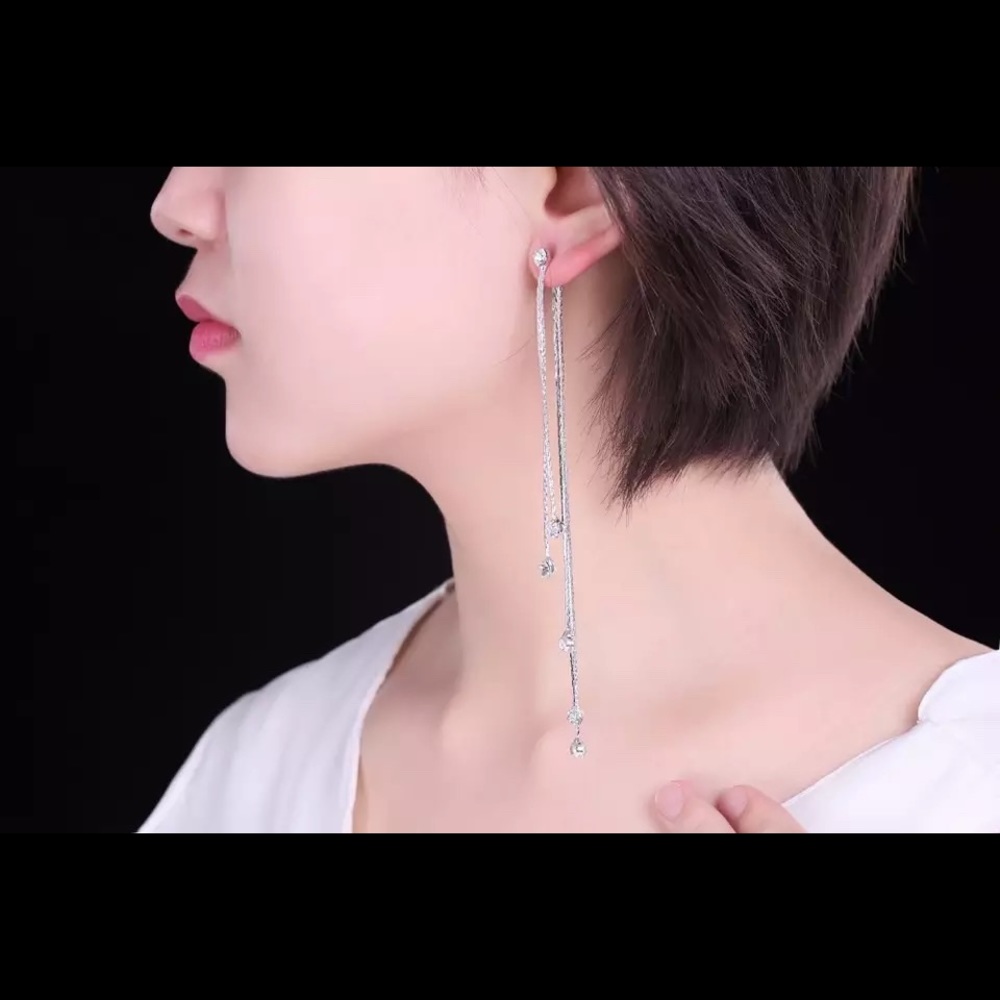 Women Crystal Drop Bangle Long Earring